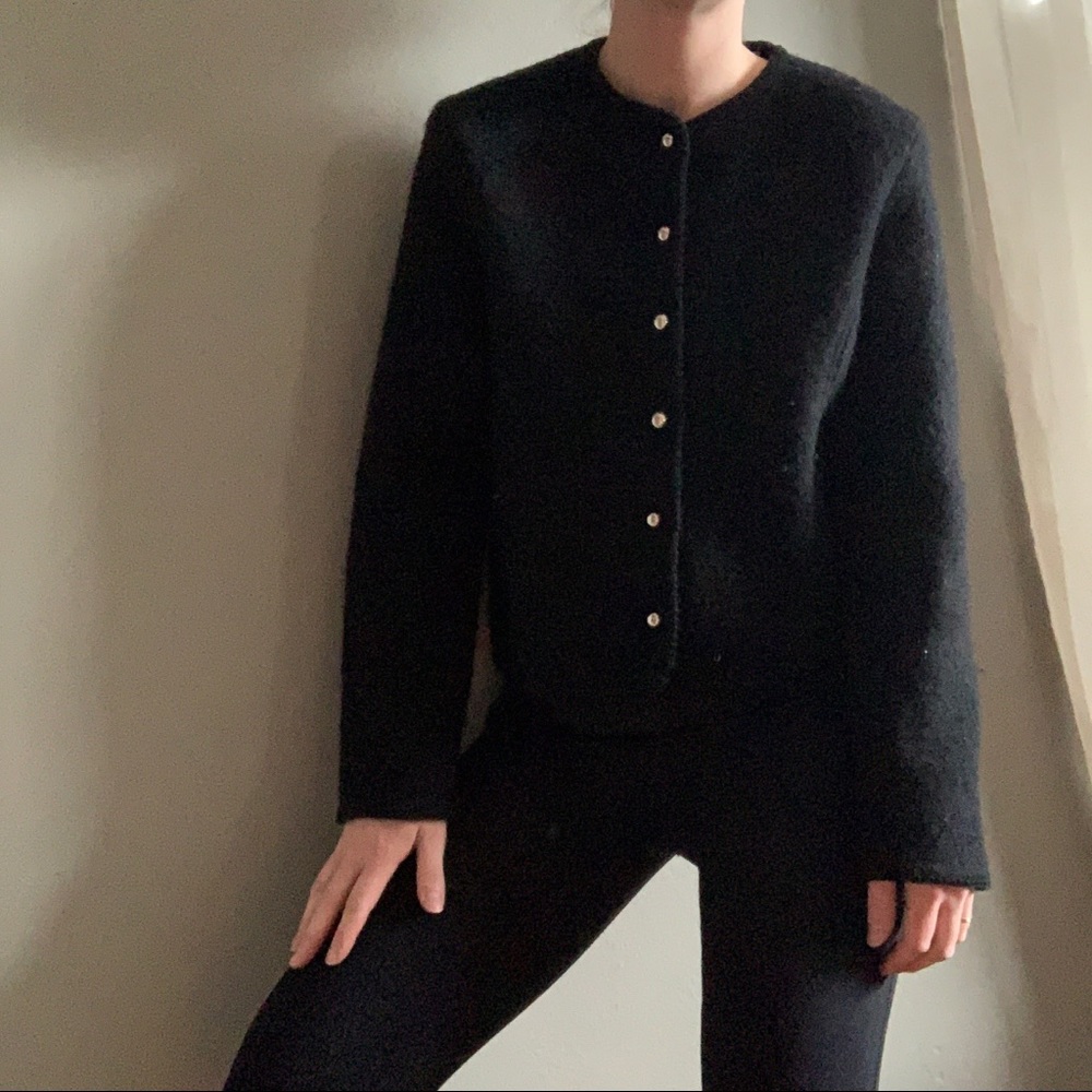 Vintage Laura Jean black 100% wool cardigan